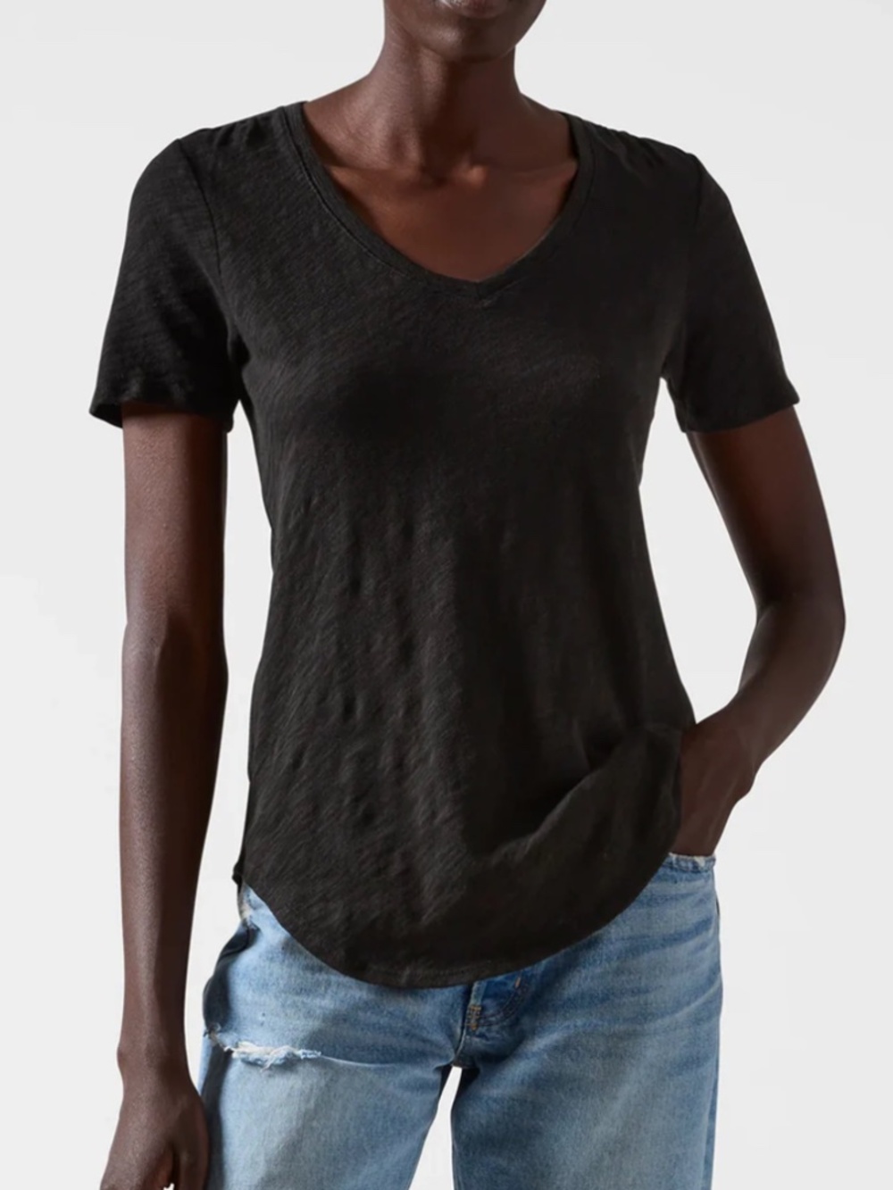 ATM Slub Jersey Black V-neck Short Sleeve Tee Size S Minimalist Peruvian Cotton